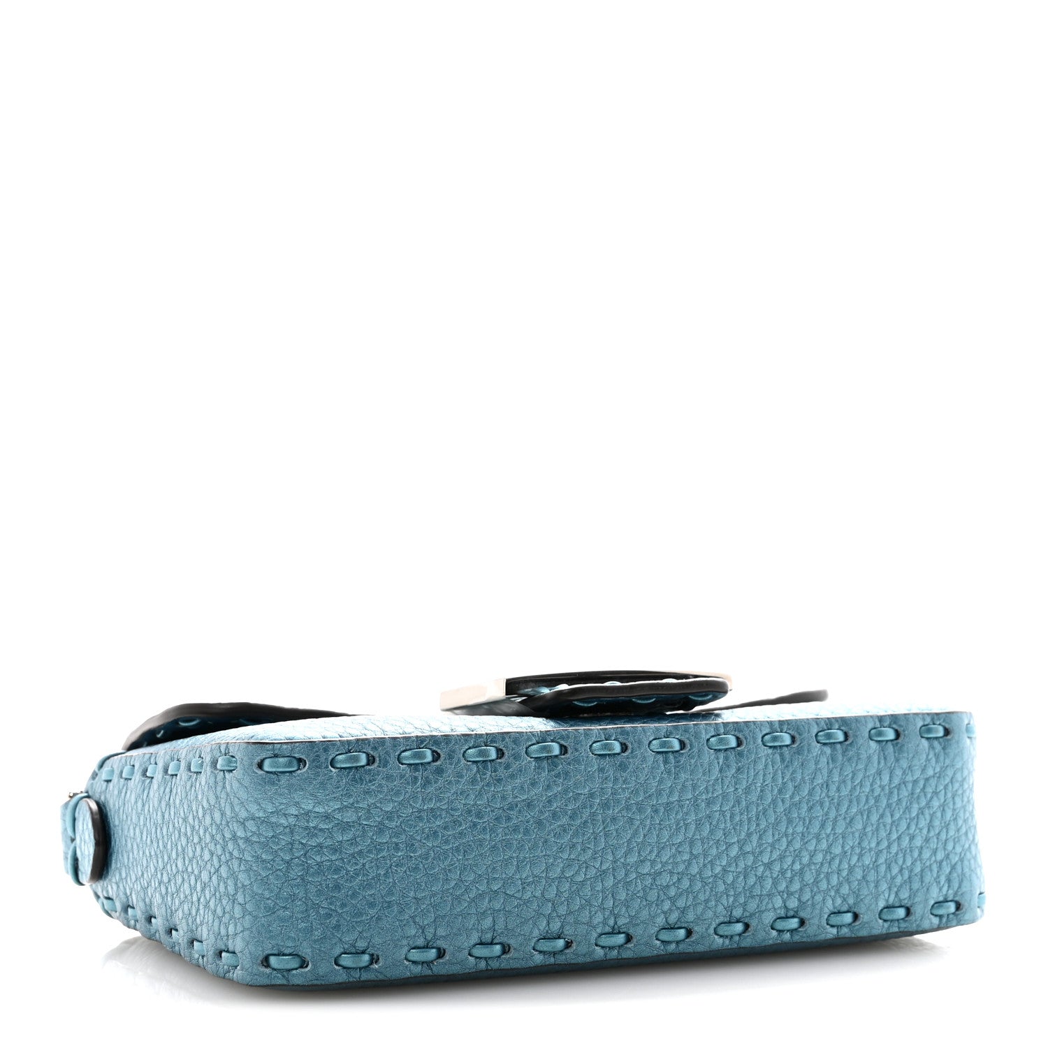 Fendi Metallic Cuoio Roma Sellerissima Nappa Sintetica Tape Stitch Mini Baguette Placca Argento 4 of 9