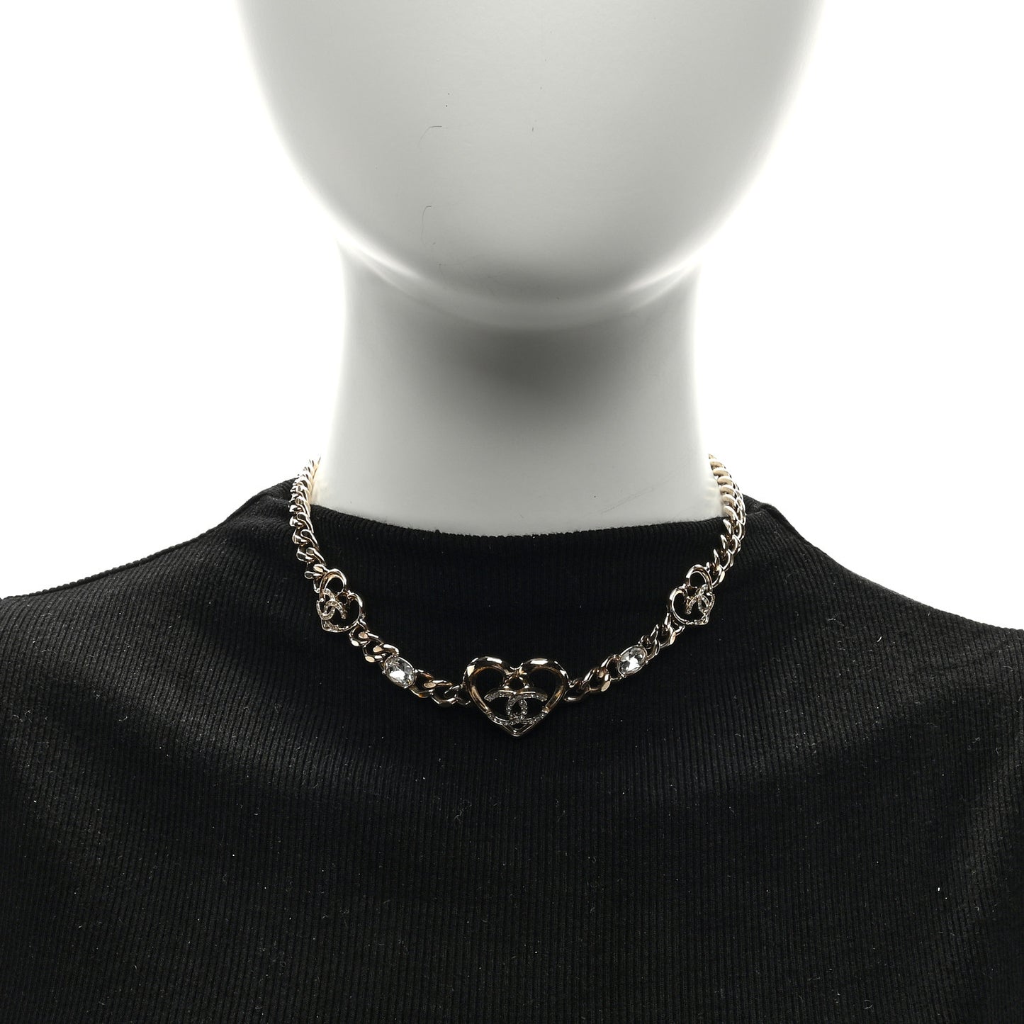 Metal Crystal Heart CC Chain Necklace Gold