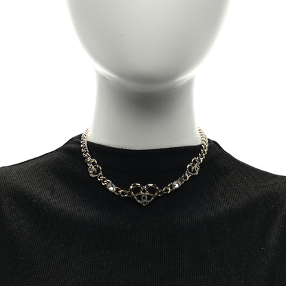 Chanel Metal Crystal Heart CC Chain Necklace Gold 2 of 4