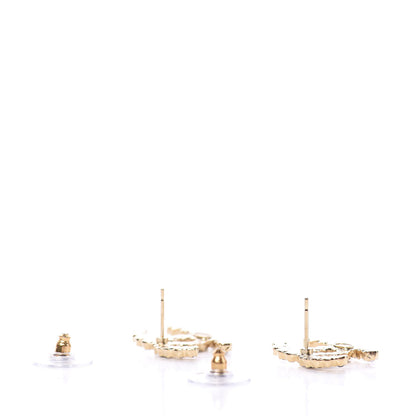 Chanel Resin Pearl Crystal CC Earrings Gold Black 3 of 5