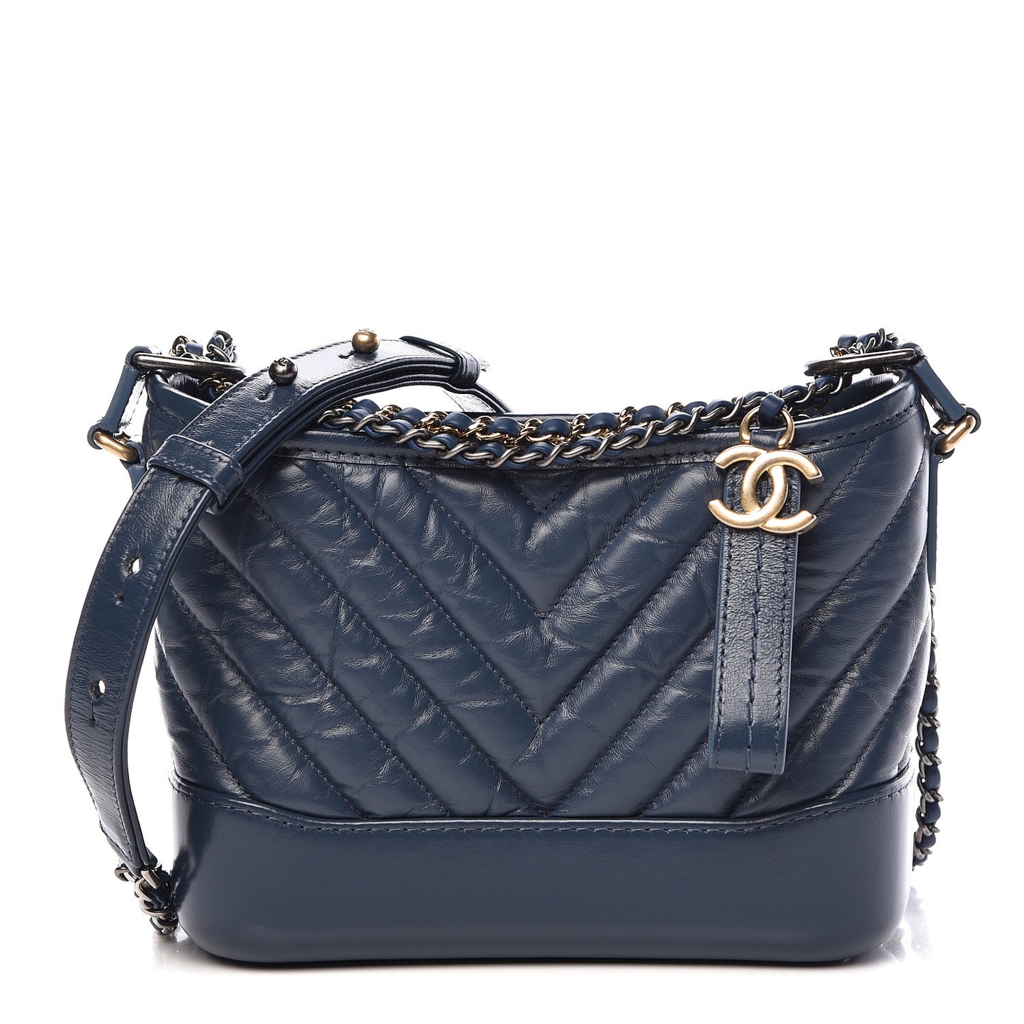 Aged Calfskin Chevron Quilted Small Gabrielle Hobo Blue