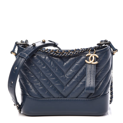 Chanel Aged Calfskin Chevron Quilted Small Gabrielle Hobo Blue 1 of 11