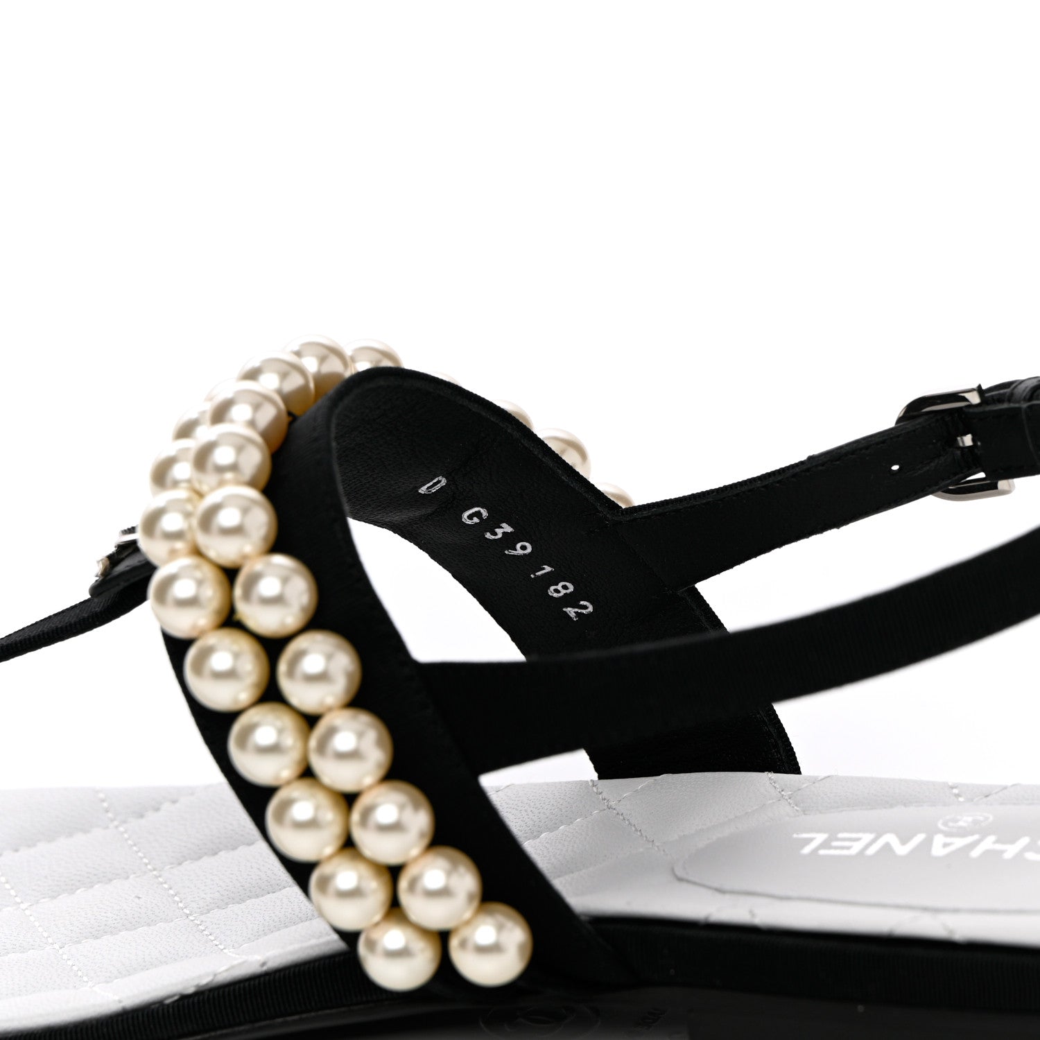 Chanel Grosgrain Pearl CC Sandals 37 Black 7 of 10
