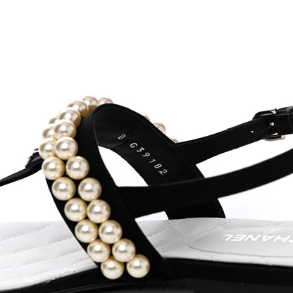 Chanel Grosgrain Pearl CC Sandals 37 Black 7 of 10