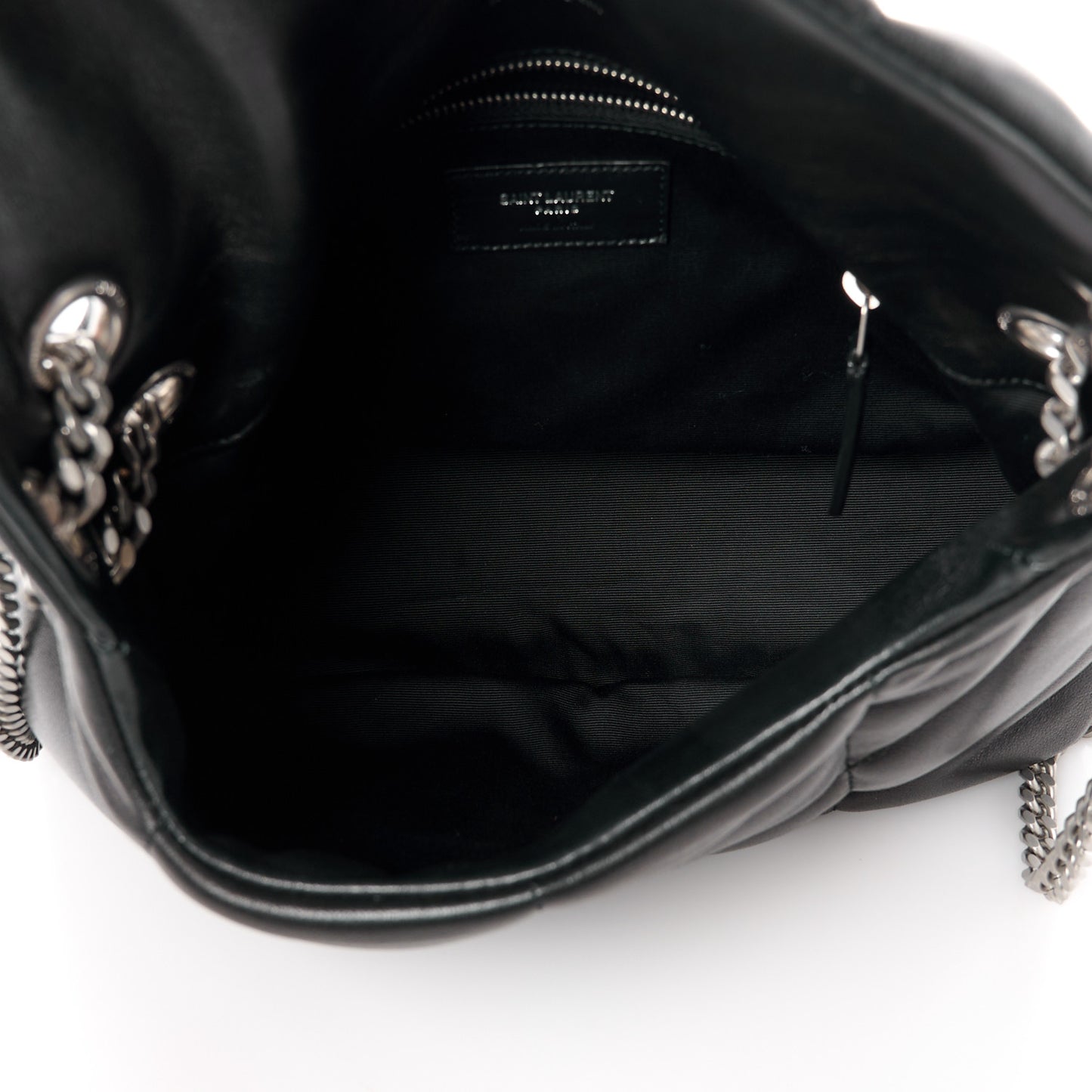 Lambskin Quilted Small Loulou Puffer Monogram Chain Satchel Black