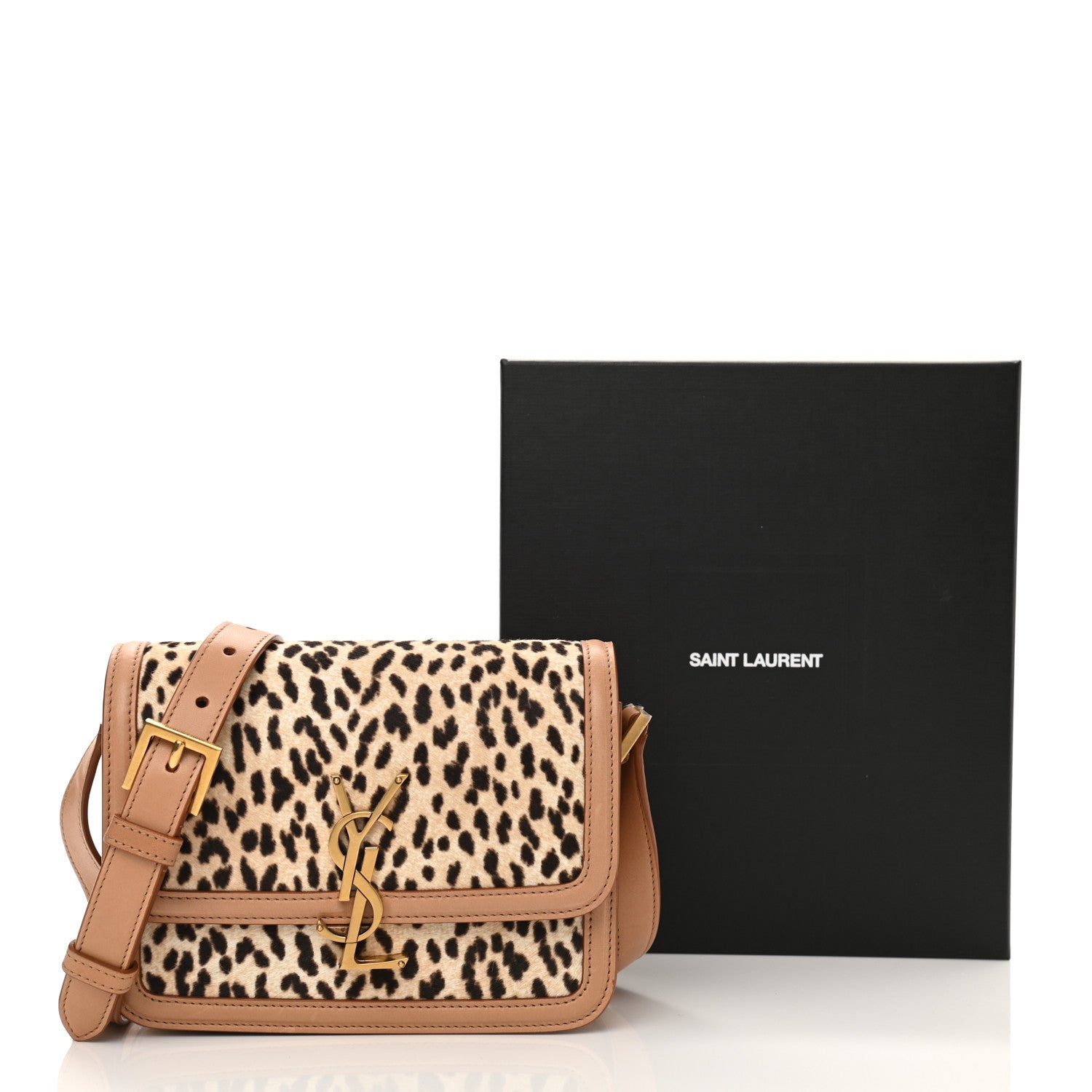 Saint Laurent Calfskin Hair Leopard Print Small Solferino Satchel Dust White 11 of 11