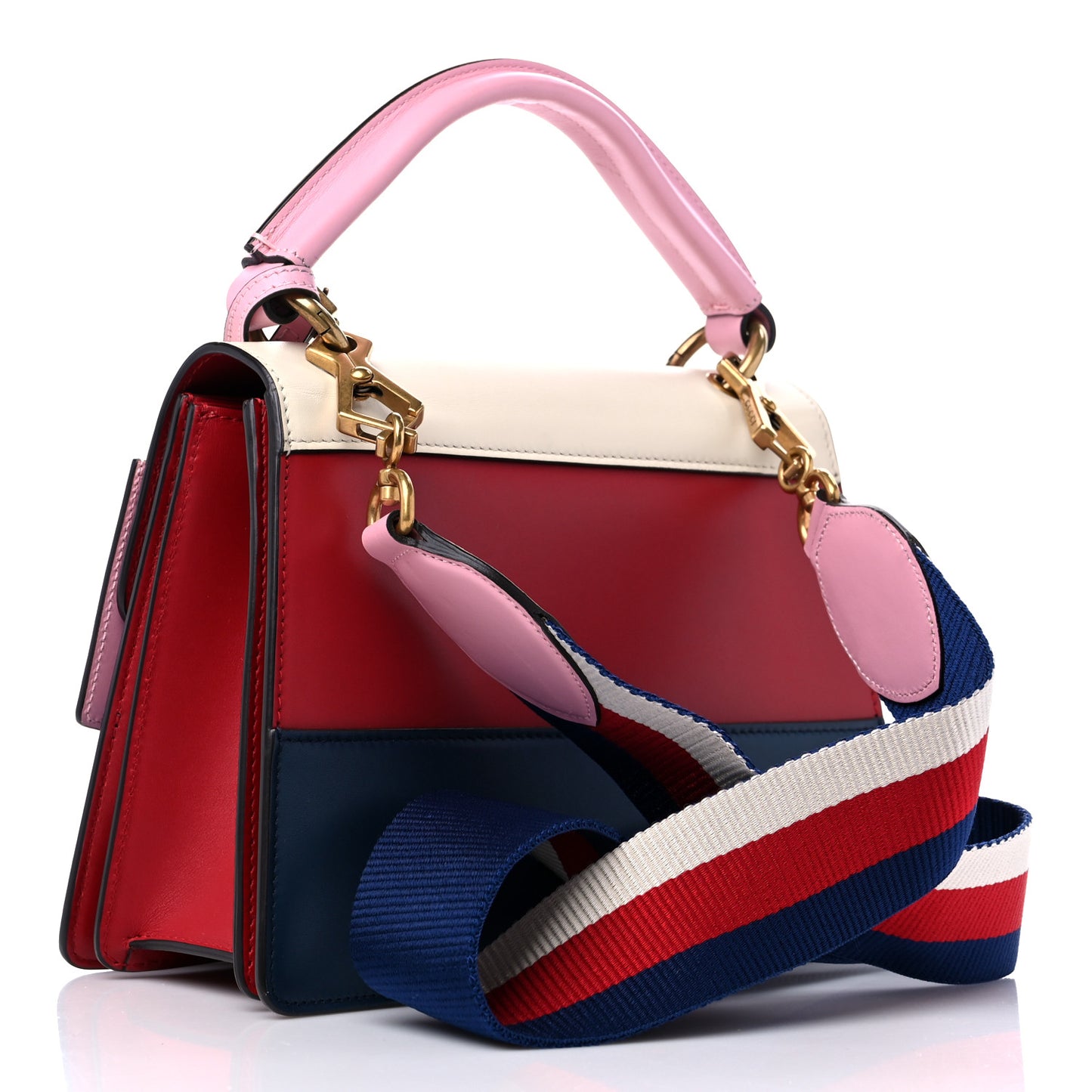 Calfskin Sylvie Web Small Queen Margaret Top Handle Bag Blue Agata Hibiscus Red Mystic White Sugar Pink