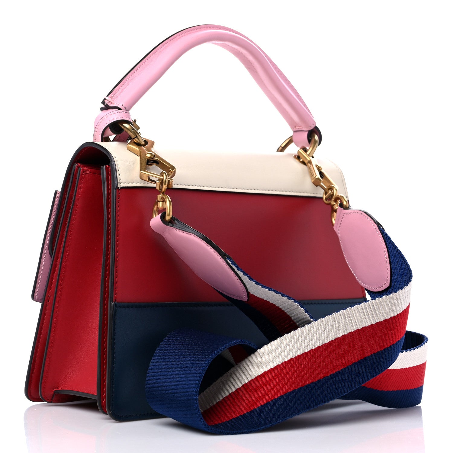 Gucci Calfskin Sylvie Web Small Queen Margaret Top Handle Bag Blue Agata Hibiscus Red Mystic White Sugar Pink 3 of 9