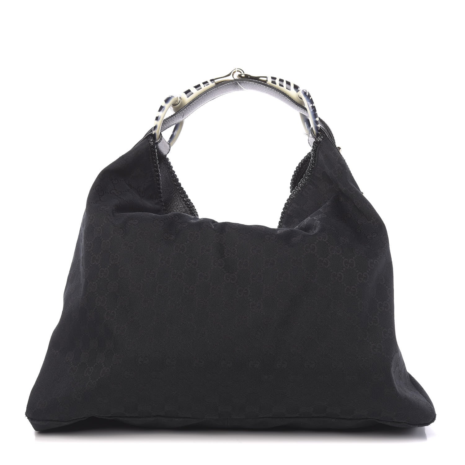 Gucci Monogram Large Zebra Horsebit Chain Hobo Black 1 of 17