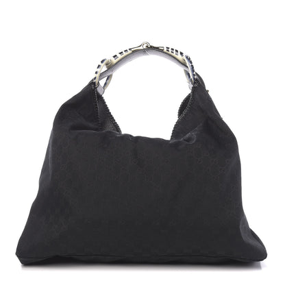 Gucci Monogram Large Zebra Horsebit Chain Hobo Black 1 of 17