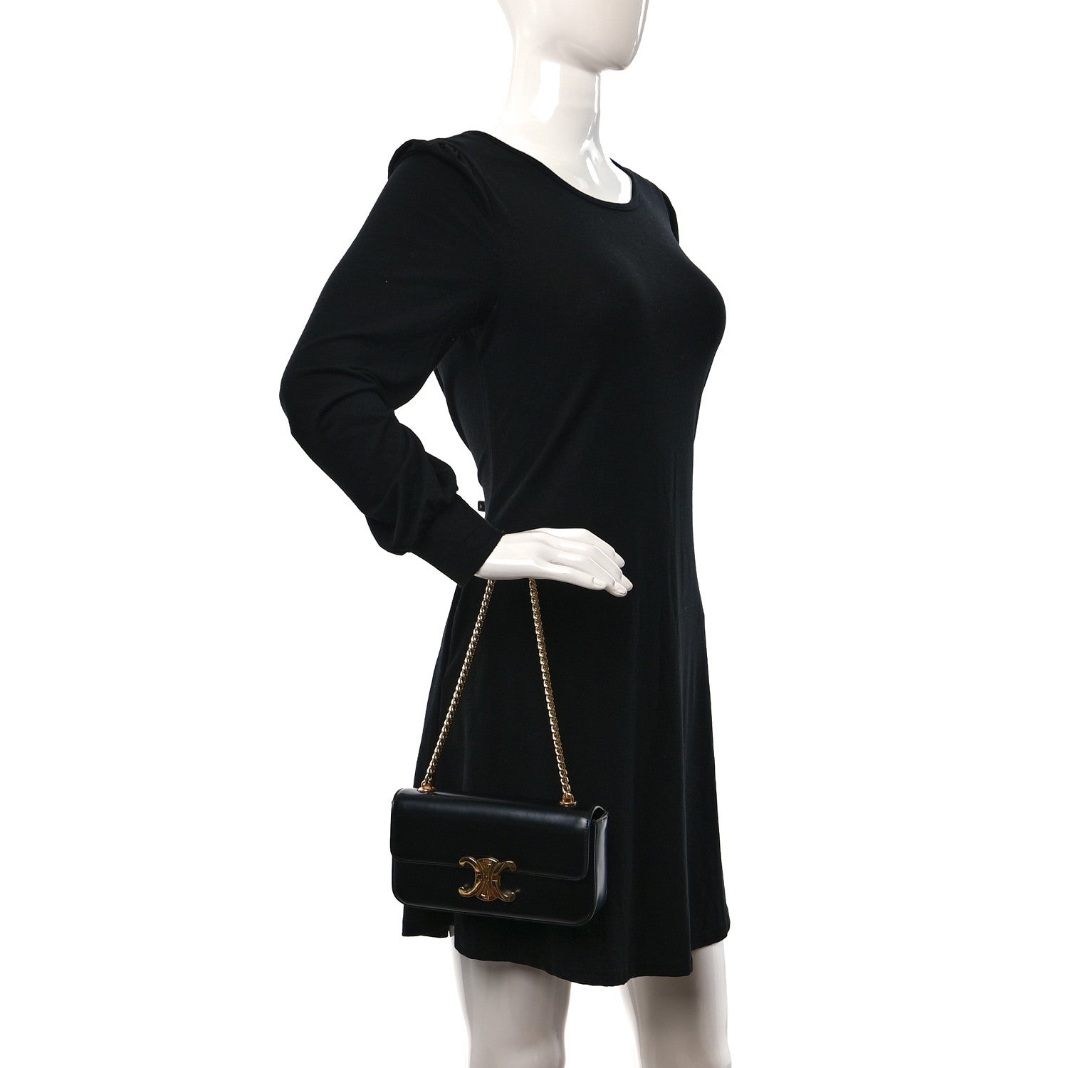 Celine Shiny Calfskin Triomphe Chain Shoulder Bag Black 2 of 9