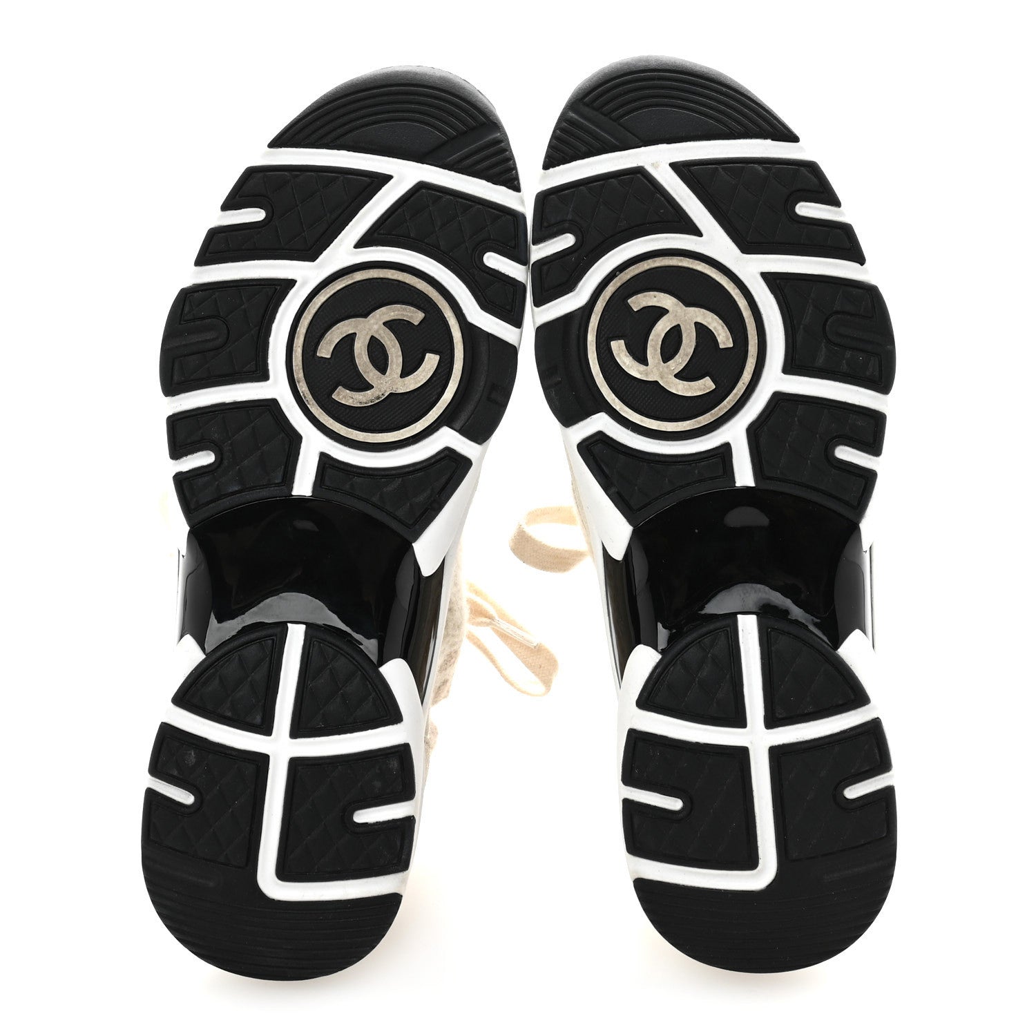 Chanel Knit Fabric Suede Calfskin Womens CC Sneakers 37 Ivory 6 of 10