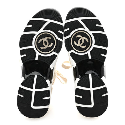 Chanel Knit Fabric Suede Calfskin Womens CC Sneakers 37 Ivory 6 of 10