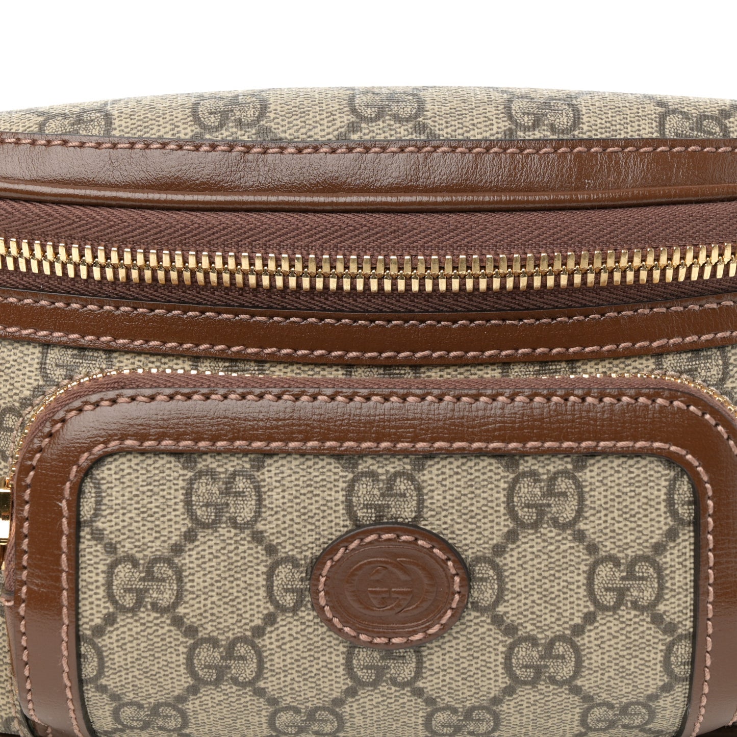 GG Supreme Monogram Textured Calfskin Retro Interlocking G Belt Bag Beige Ebony Brown Sugar
