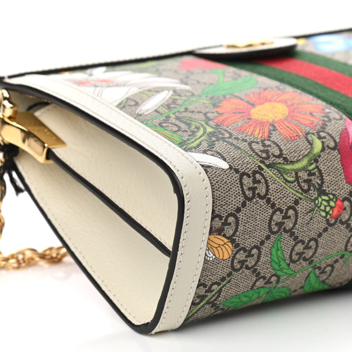GG Supreme Monogram Flora Web Small Ophidia Chain Shoulder Bag White