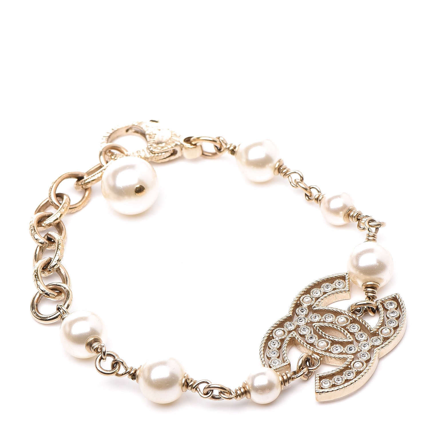Chanel Pearl Crystal CC Bracelet Gold 1 of 6