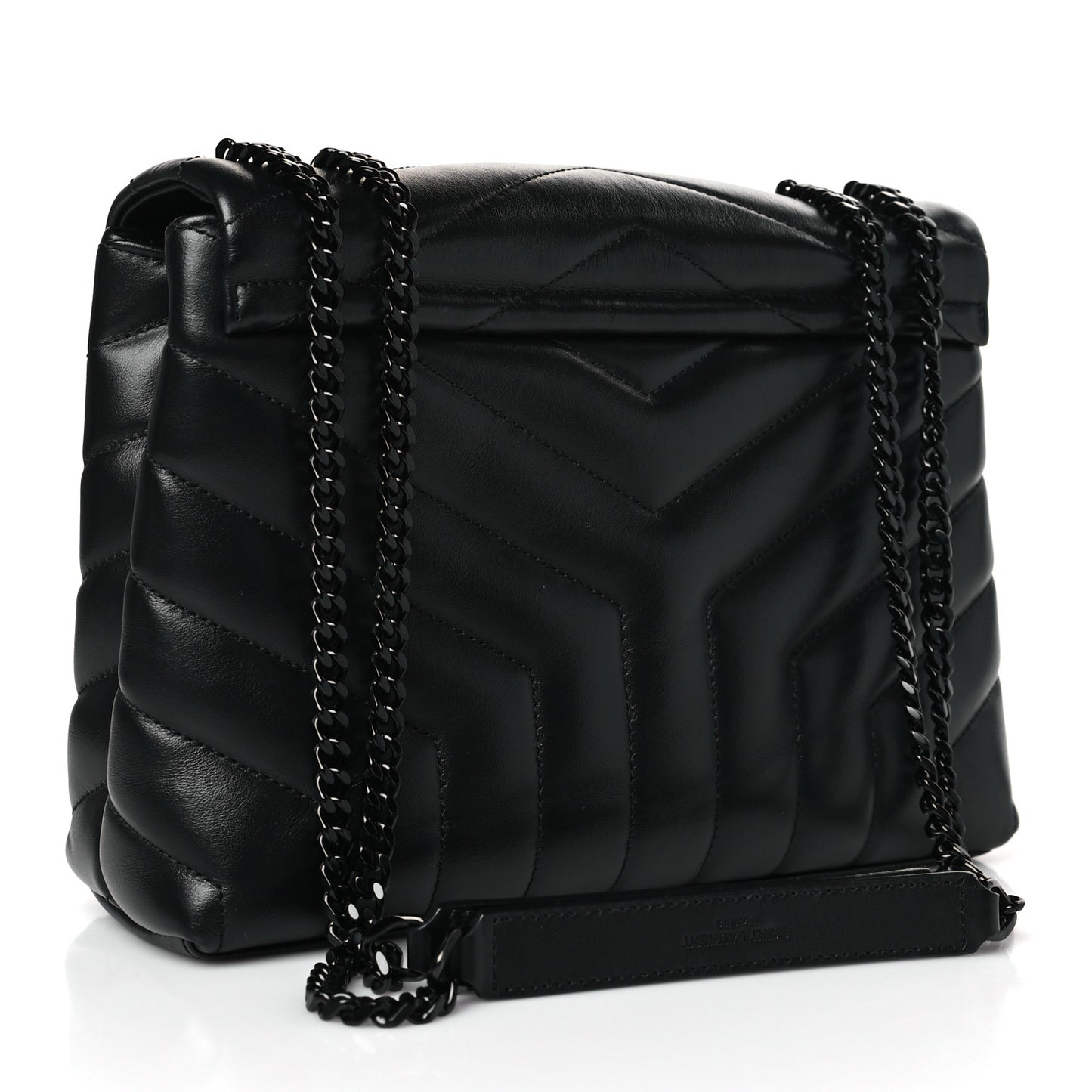 Calfskin Y Quilted Monogram Monochrome Small Loulou Chain Satchel Black