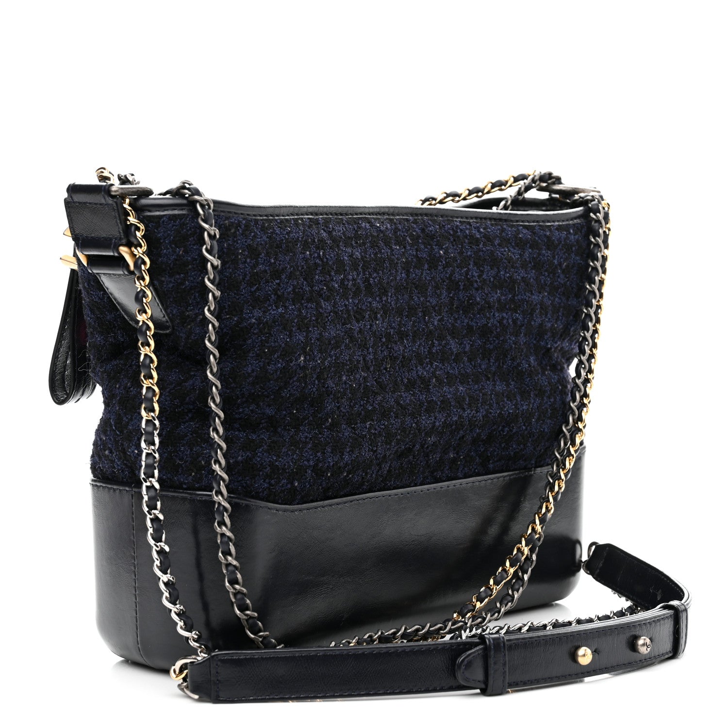 Chanel Tweed Calfskin Quilted Medium Gabrielle Hobo Black Blue 3 of 10
