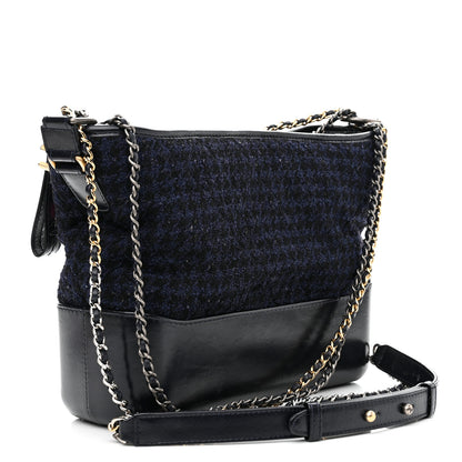 Chanel Tweed Calfskin Quilted Medium Gabrielle Hobo Black Blue 3 of 10