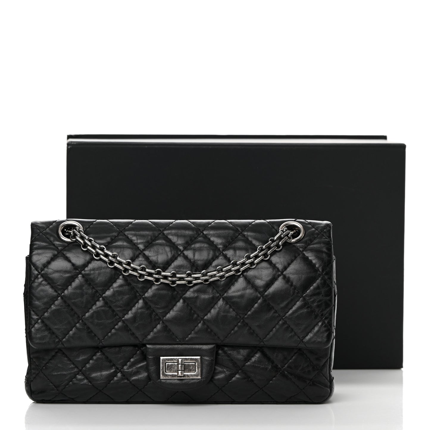 Aged Calfskin Quilted 2.55 Reissue 225 Flap Black