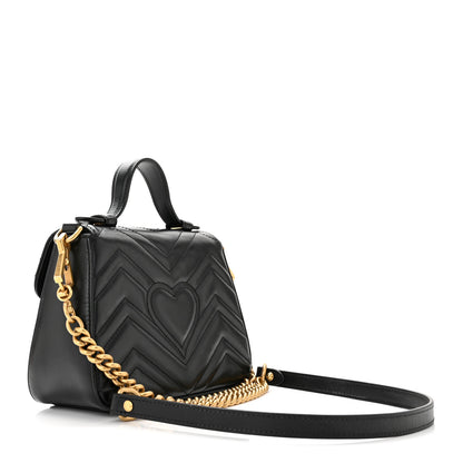 Gucci Calfskin Matelasse Mini GG Marmont Top Handle Shoulder Bag Black 3 of 12