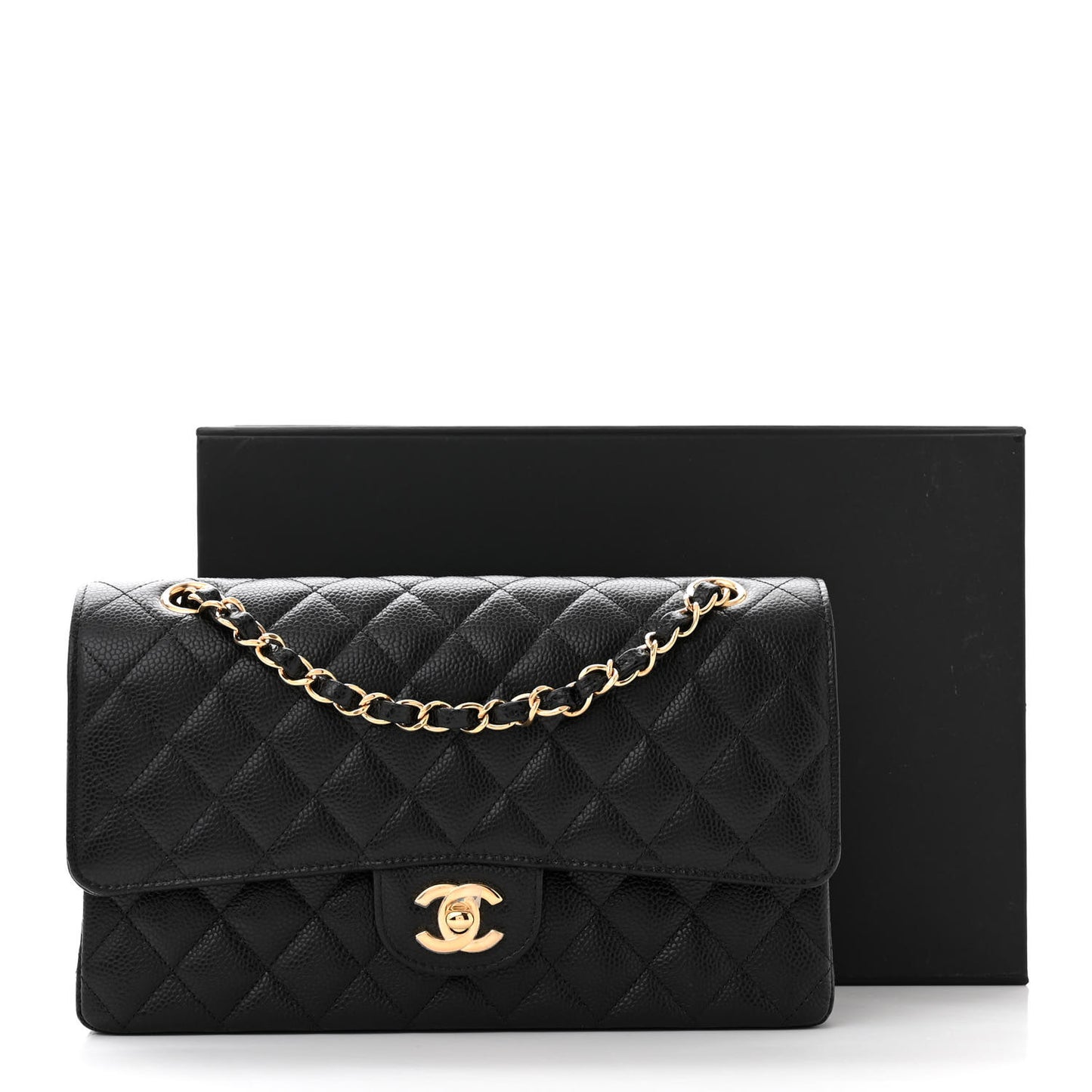 Caviar Quilted Medium Double Flap Black