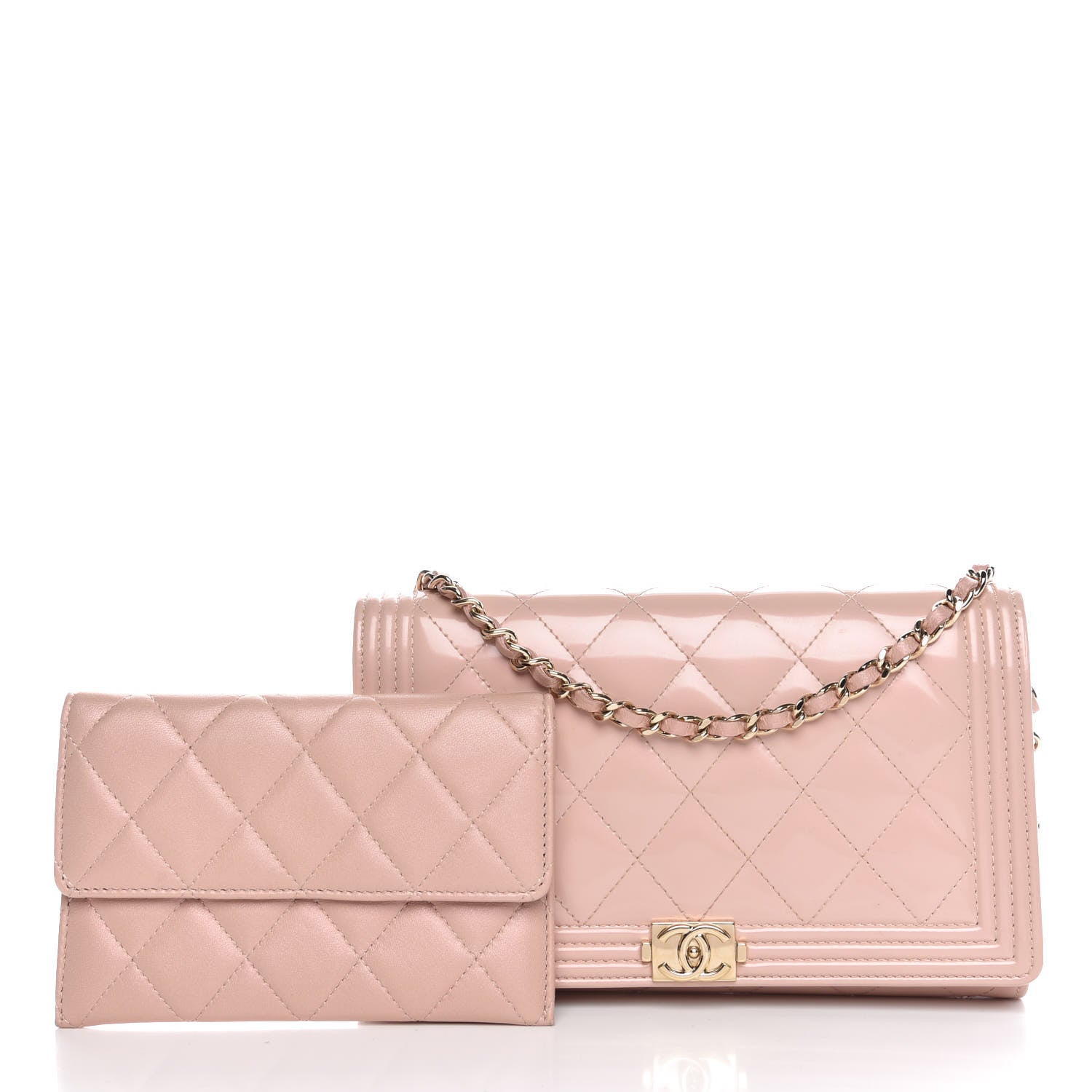 Chanel Iridescent Calfskin Quilted Boy Wallet on Removable Chain Light Pink 9 of 10