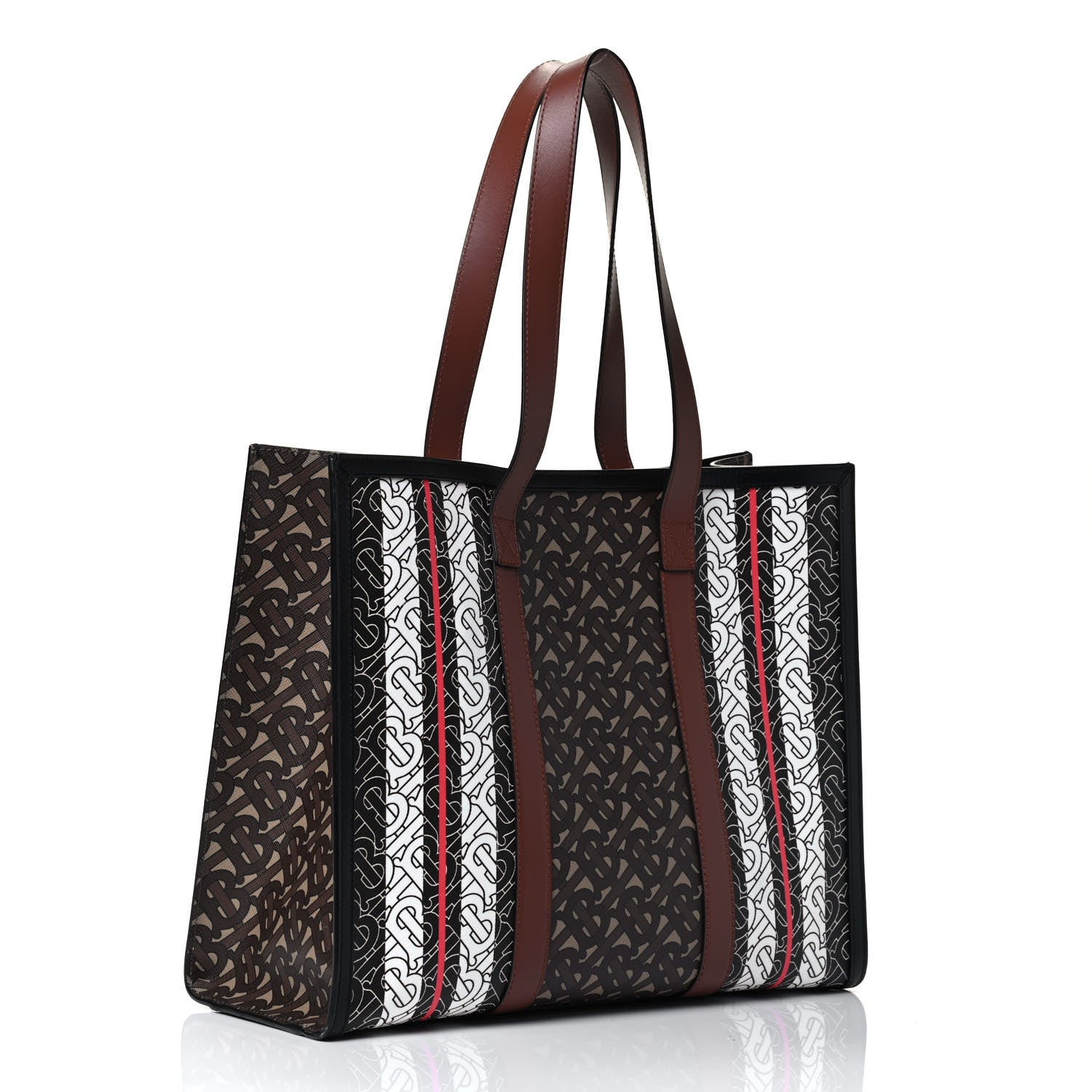 Burberry E-Canvas Monogram Stripe Book Tote Bridle Brown 2 of 4