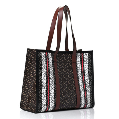 Burberry E-Canvas Monogram Stripe Book Tote Bridle Brown 2 of 4