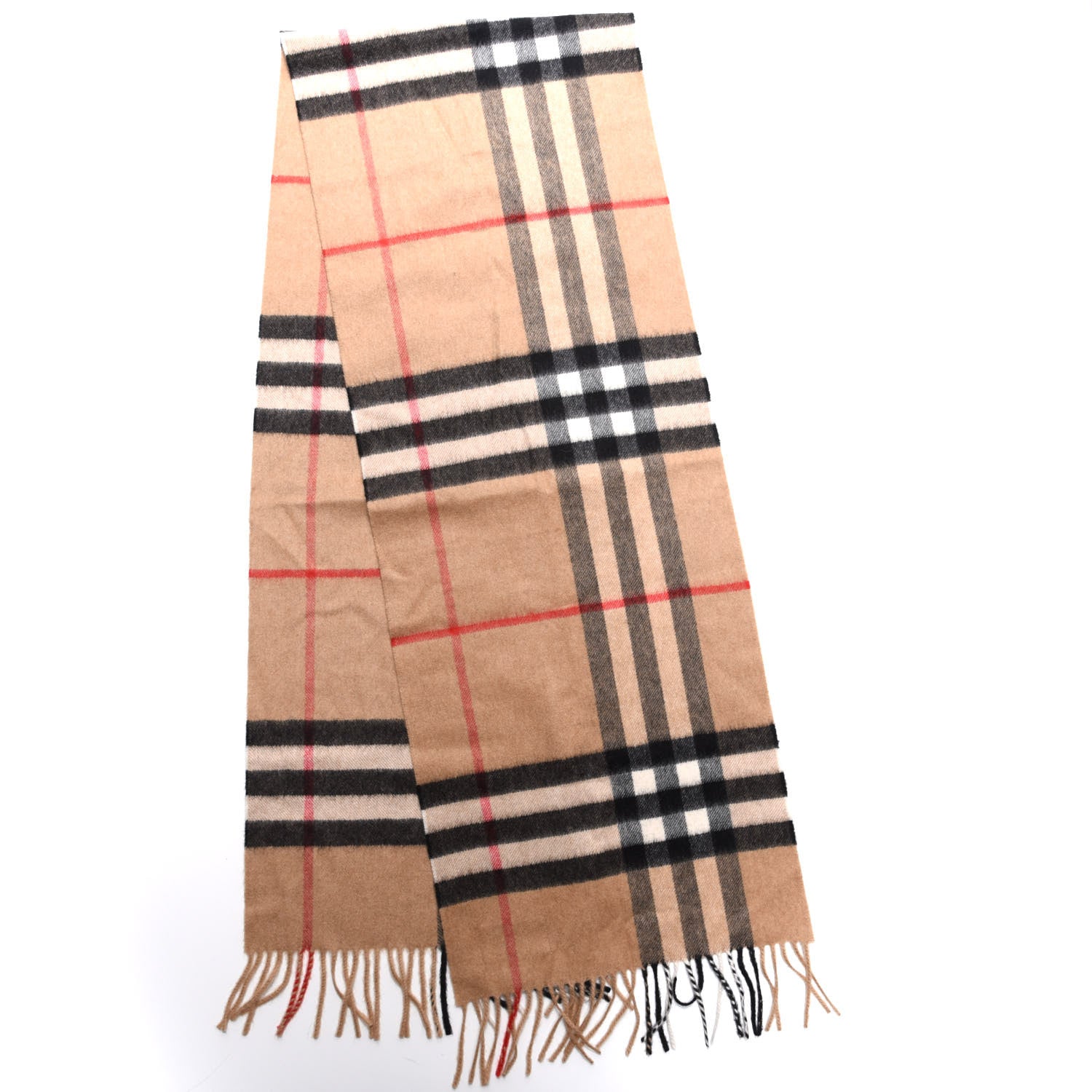 Burberry Cashmere Giant Heritage Check Fringe Scarf Camel 2 of 3