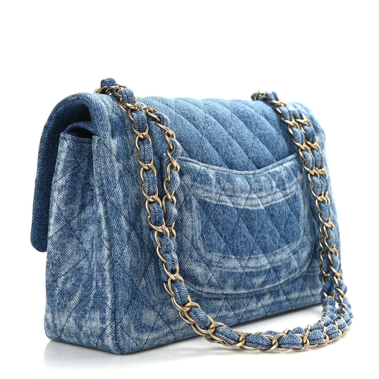 Denim Quilted Medium Double Flap Blue