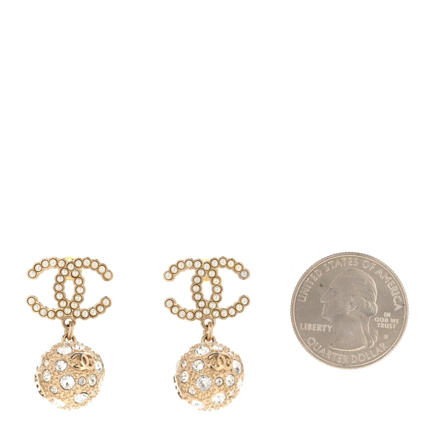 Crystal Pearl CC Ball Drop Earrings  Gold