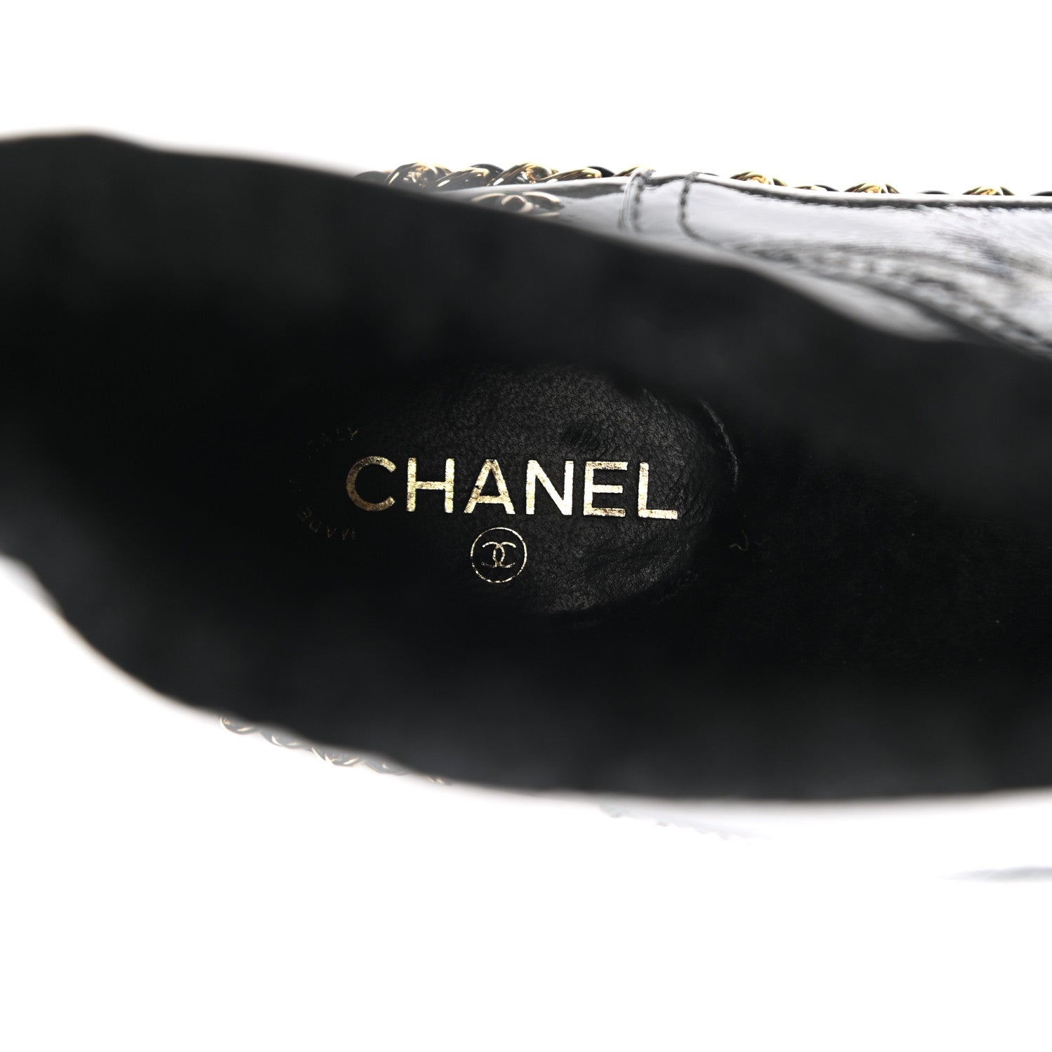Chanel Crumpled Calfskin Shearling Womens Cap Toe Chain Short Boots 39 Black 7 of 8