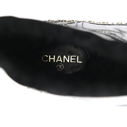 Chanel Crumpled Calfskin Shearling Womens Cap Toe Chain Short Boots 39 Black 7 of 8