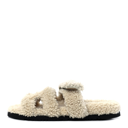 Hermes Woolskin Womens Chypre Sandals 40.5 Ecru 1 of 9