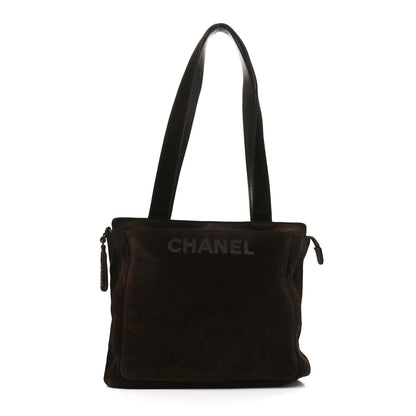 Chanel Suede Logo Tote Brown 1 of 10