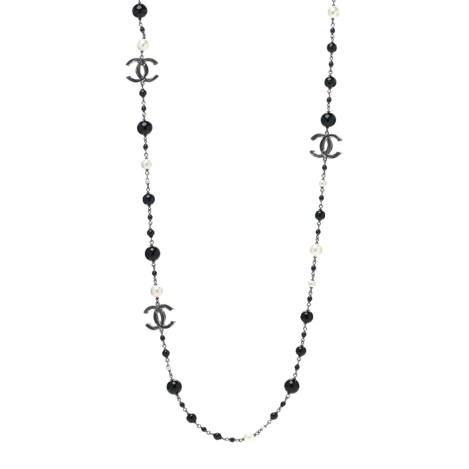 Chanel Ruthenium Pearl Beaded CC Long Necklace Black 1 of 5