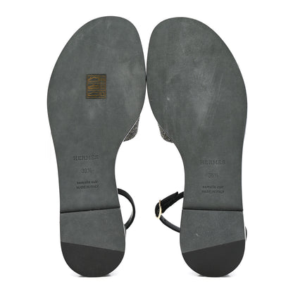 Hermes Suede Glitter Santorini Sandals 38.5 Black 6 of 10