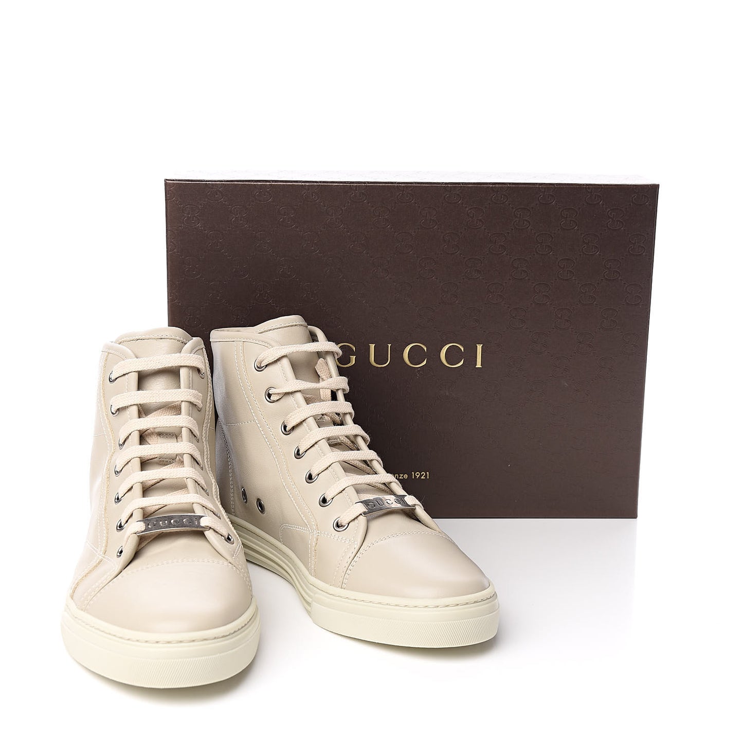 Calfskin Womens High Top Sneakers 37.5 Mystic White
