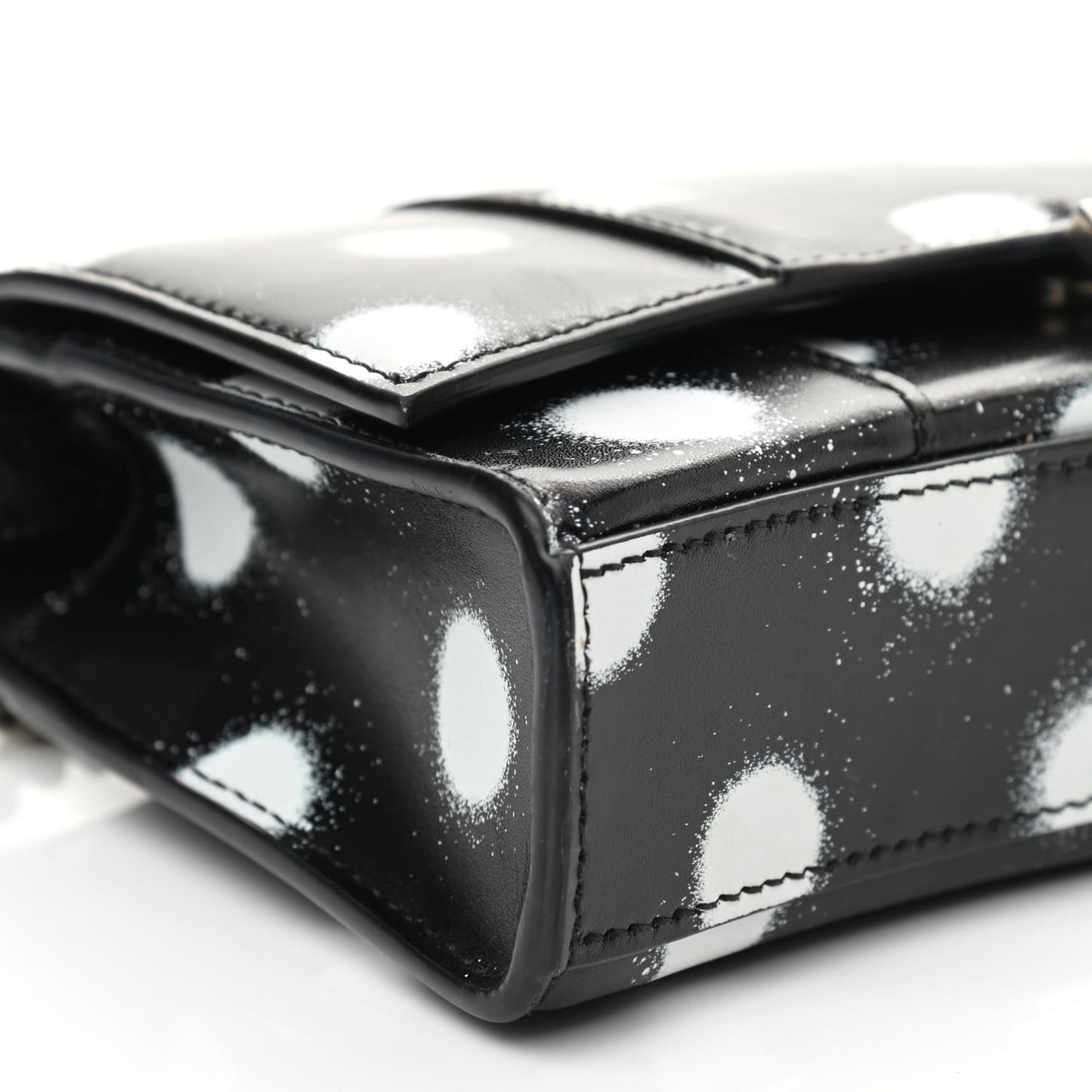 Shiny Box Calfskin Polka Dot Hourglass Chain Bag Black White