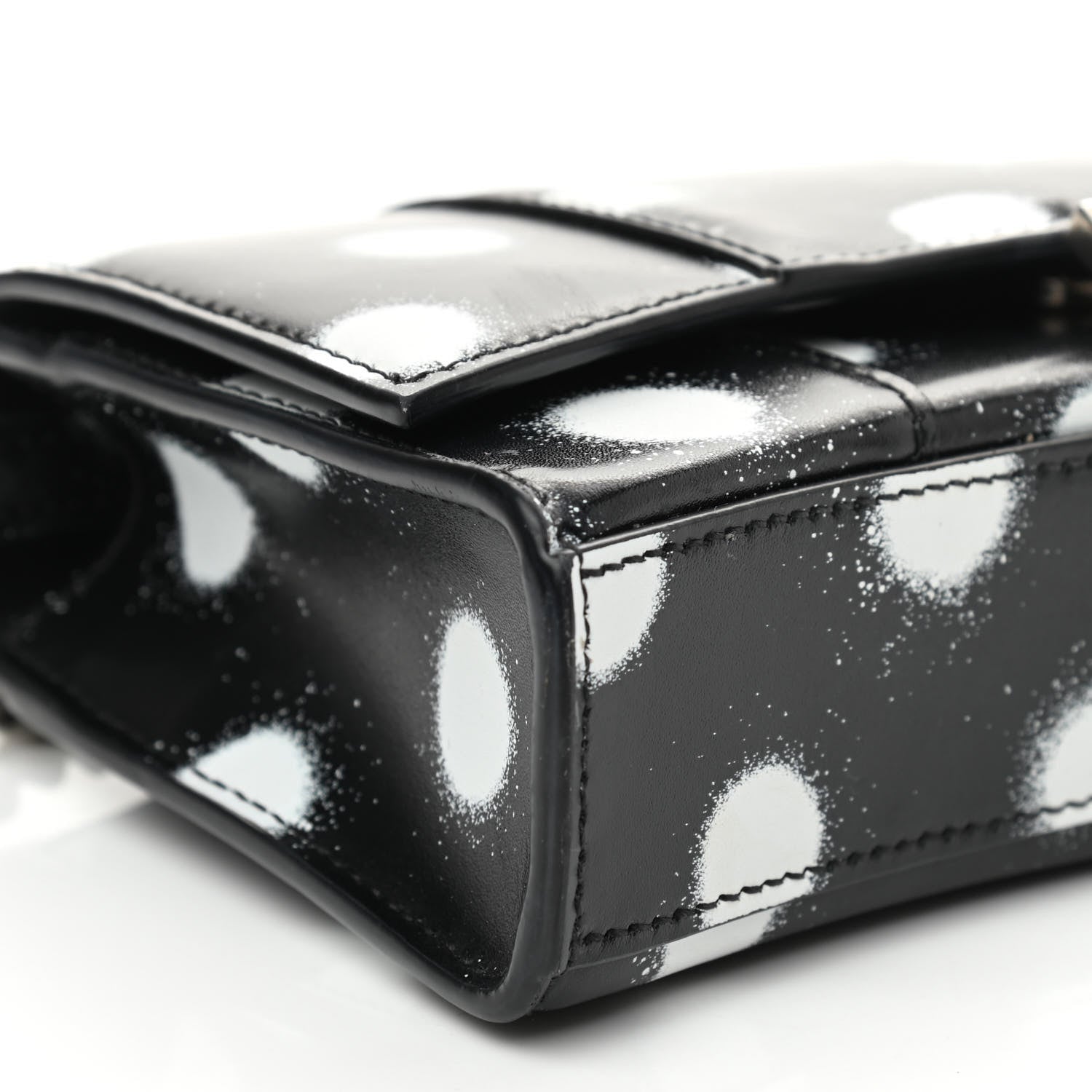 Balenciaga Shiny Box Calfskin Polka Dot Hourglass Chain Bag Black White 8 of 9