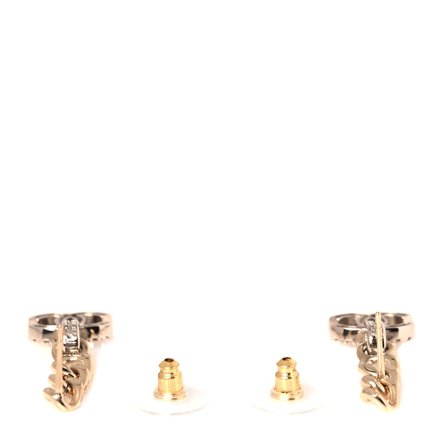 Metal Crystal CC Chain Drop Earrings Gold