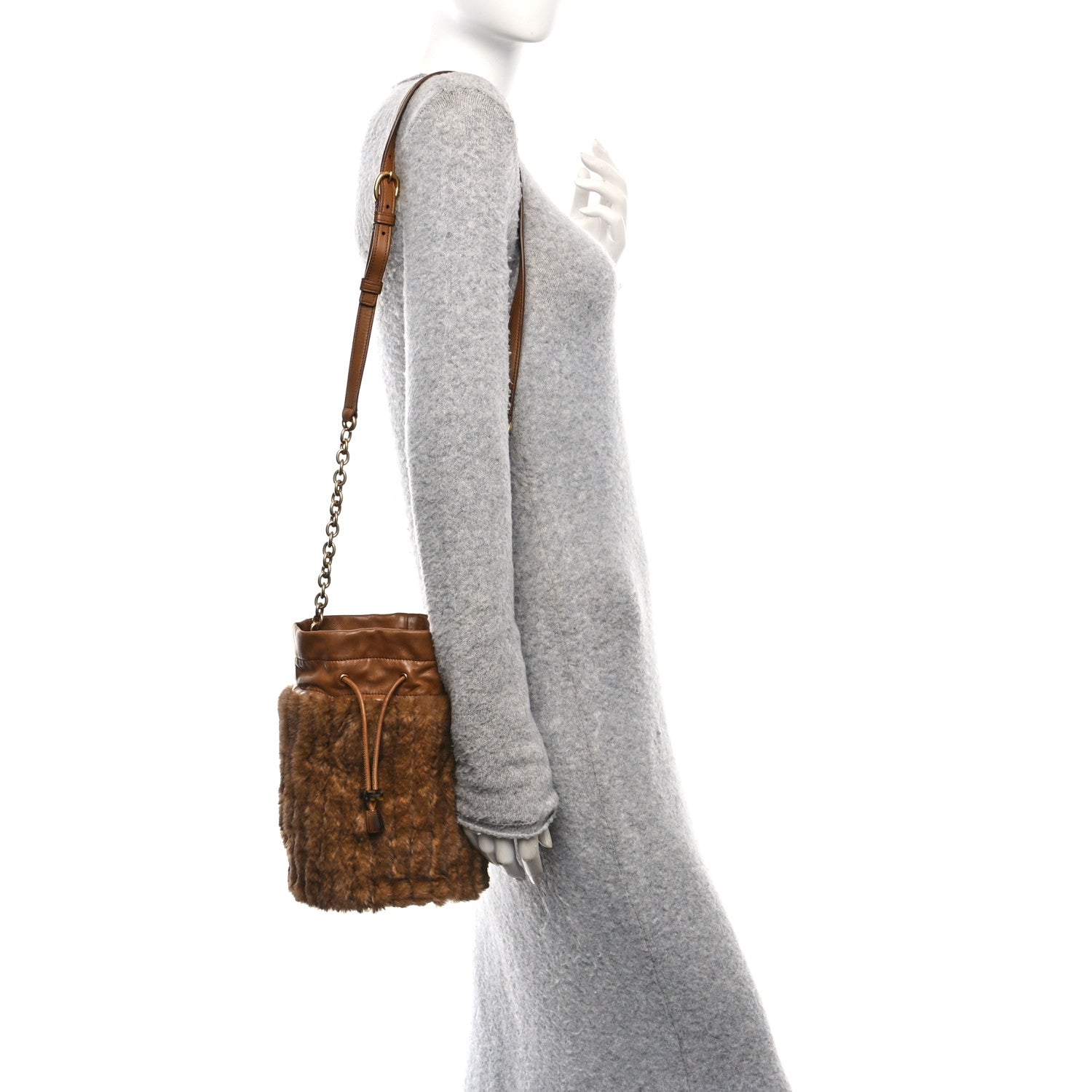 Saint Laurent Faux Fur Calfskin Bucket Bag Brown Chocolate 2 of 11