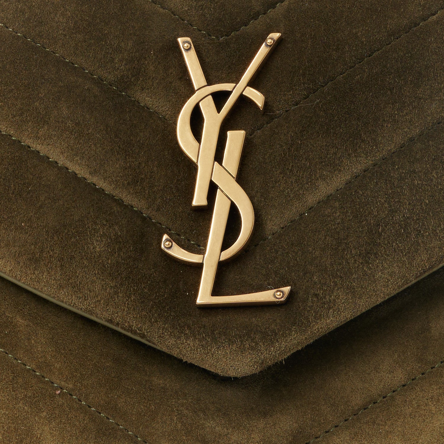 Saint Laurent Suede Y Quilted Monogram Medium Loulou Chain Satchel Loden Green 9 of 11