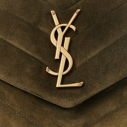Saint Laurent Suede Y Quilted Monogram Medium Loulou Chain Satchel Loden Green 9 of 11