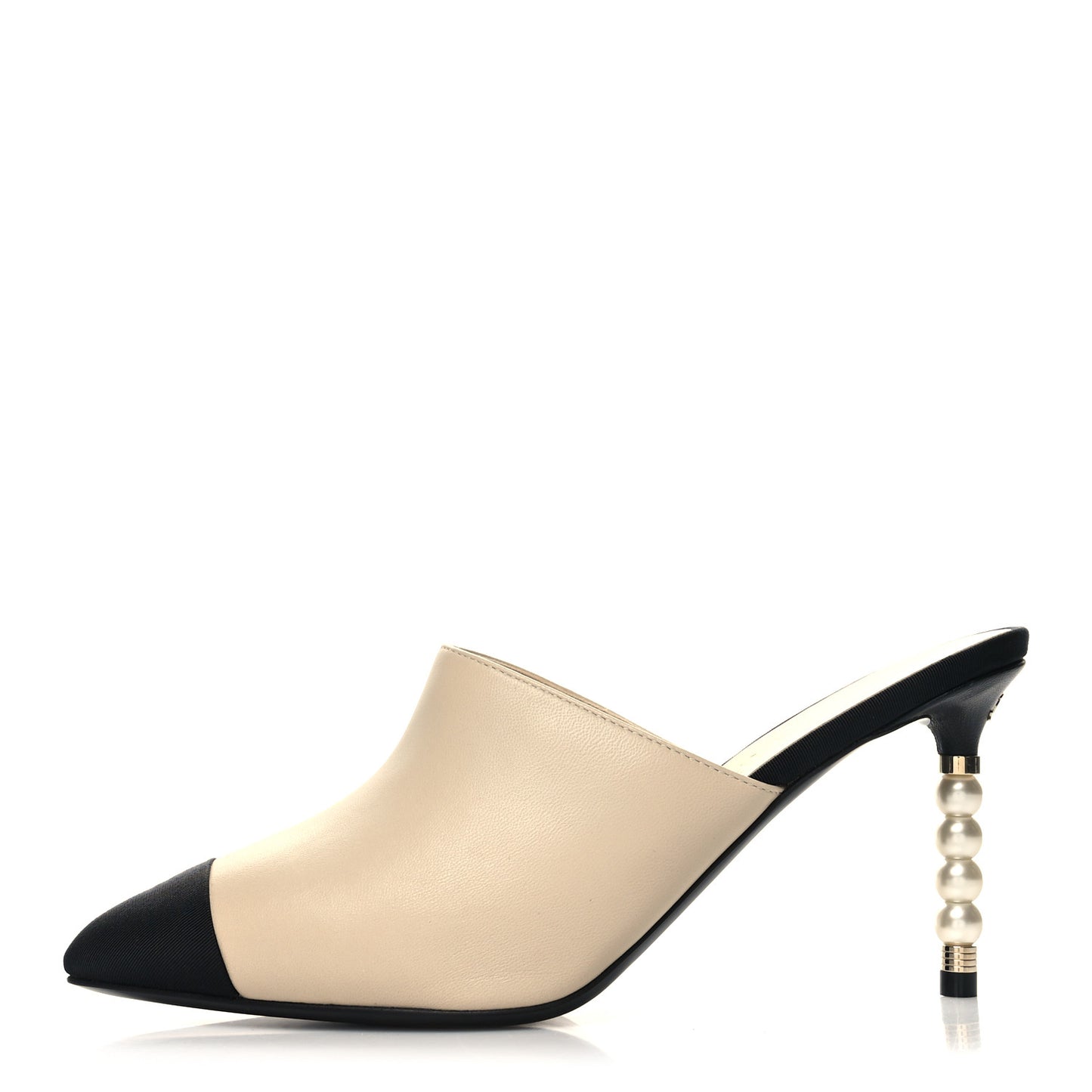 Lambskin Grosgrain Cap Toe Pearl Mule 36.5 Beige Black