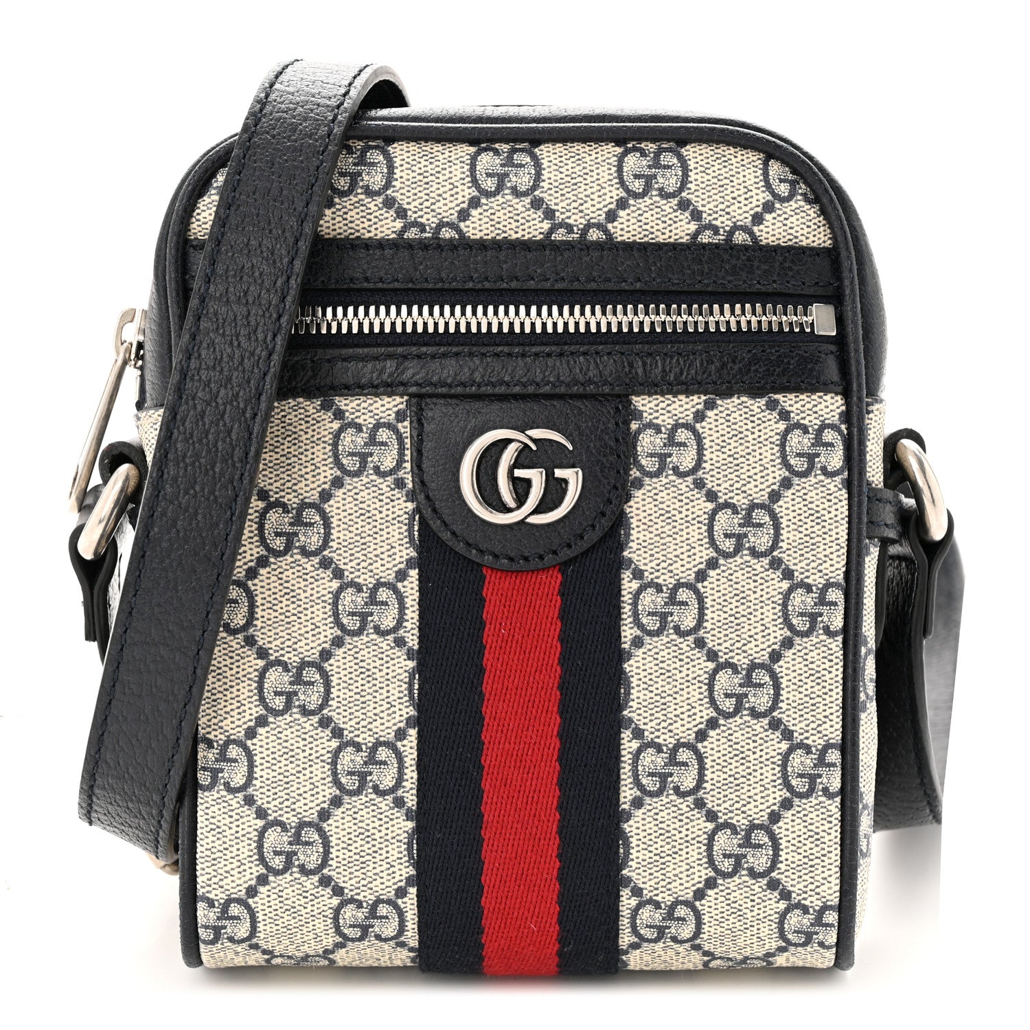 Gucci GG Supreme Monogram Textured Calfskin Web Mini Ophidia Messenger Beige Blue 1 of 10
