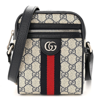 Gucci GG Supreme Monogram Textured Calfskin Web Mini Ophidia Messenger Beige Blue 1 of 10