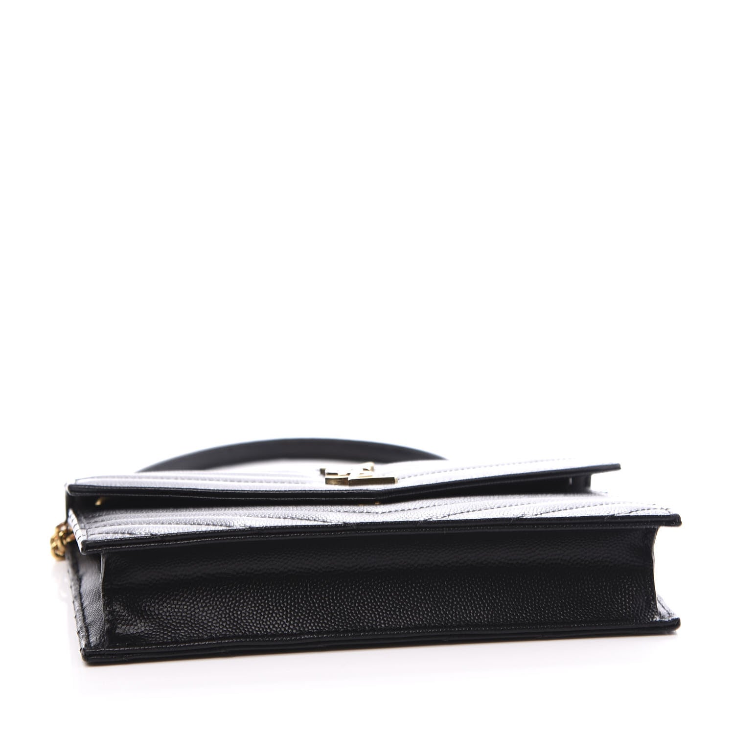 Saint Laurent Grain De Poudre Matelasse Chevron Monogram Envelope Chain Wallet Black 3 of 11