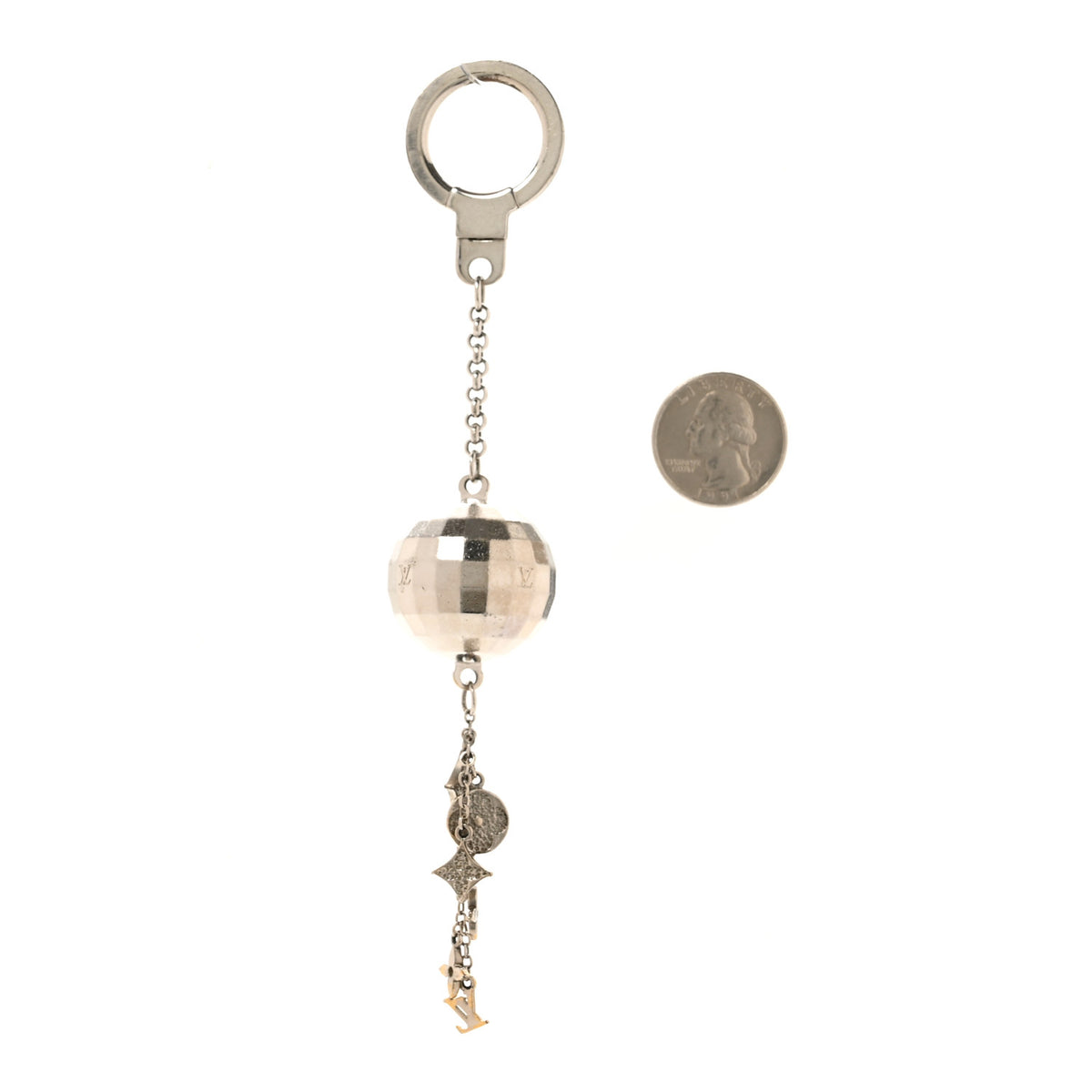 Louis Vuitton Mirror Ball Disco Key Holder Chain Ring Silver 2 of 4